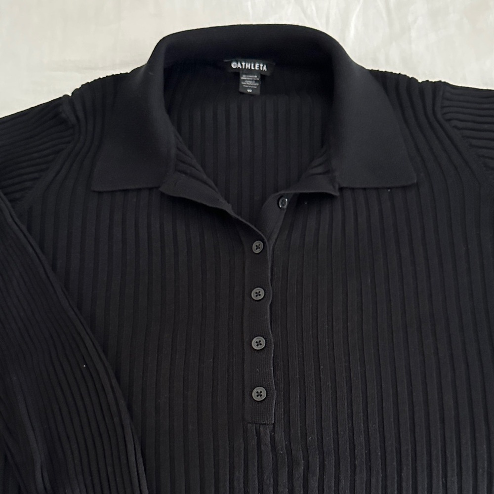 Athleta Black Ribbed Button-Up Sweater.